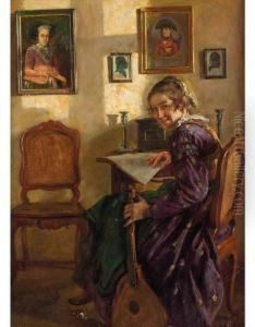 Donna Con Chitarra In Un Interno by August Rieper