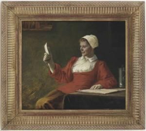 Lesende Dame Im Roten Kleid by August Rieper