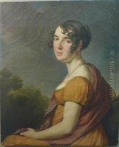 Portrait De Jeune Femme Devant Un Paysage by Henri-Francois Riesener