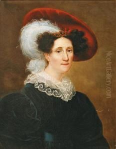Portrait De Femme En Buste Au Chapeau A Plume