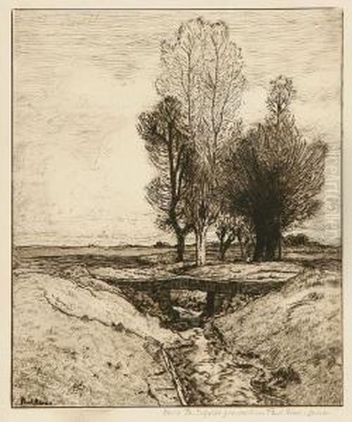Landschaft Mit Bachlauf Und Baumgruppe - view 1