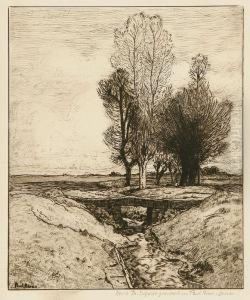 Landschaft Mit Bachlauf Und Baumgruppe by Paul Riess