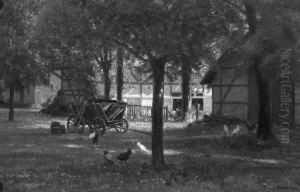 "verschatteter Bauerngarten In
Mecklenburg". Sign., Rucks. Bez. Ol Auf Lwd. Rest. 56,5 X 86 Cm.
Rahmen by Paul Riess