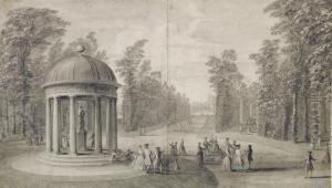 Elegant Figures Near The Rotondo In The Gardens At Stowehouse, Buckinghamshire