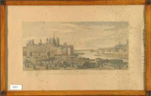 Vue De L````hotel De Ville De Paris Ou L````on Voit Dans L````eloignement Le Pont Marie Et Le Pont De Bois Di Le Pont Rouger by Jacques Rigaud