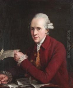 Portrait Of A Gentleman, Half-length, In A Crimson Coat With A Gold Waistcoat, Seated At A Desk, Holding A Letter
