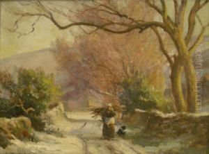 Wood Gatherer On A Snow Covered Track by Ernest Higgins Rigg