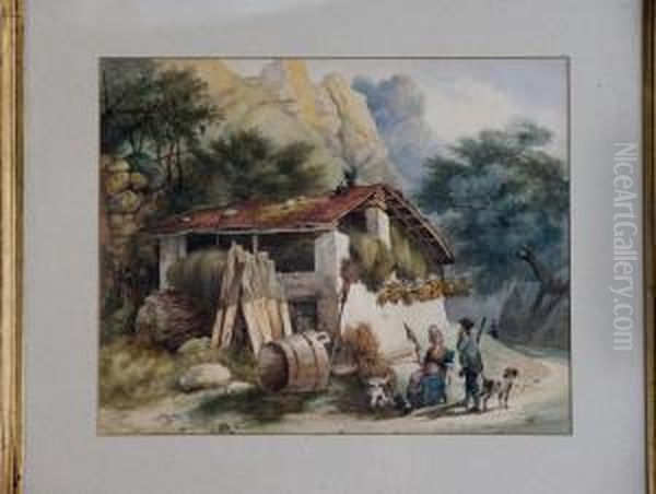 Paesaggio Con Cacciatore E Donna Che Fila - view 1