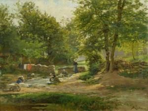 Washerwomen At The River. by Albert Gabriel Rigolot
