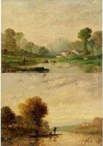 Bergeres Et Troupeau Pres De L'etang by Auguste Rigon