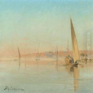 Sailing Boats Along The Coast Of Africa by Andreas Christian Riis Carstensen
