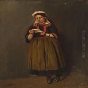 A Young Woman Reading A Letter by Andreas Christian Riis Carstensen