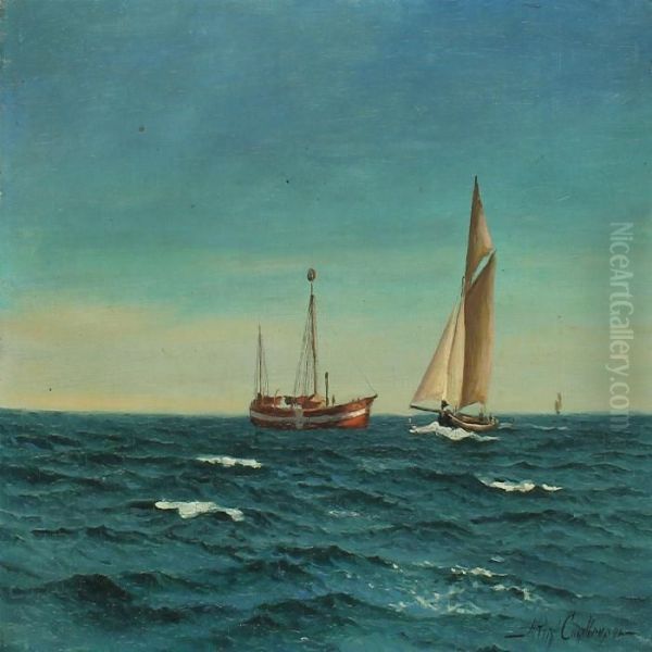 Seascape With Lightship And Sailing Ships - view 1
