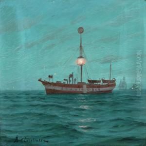 Marine With The Lightship Skagen Rev At Sea by Andreas Christian Riis Carstensen