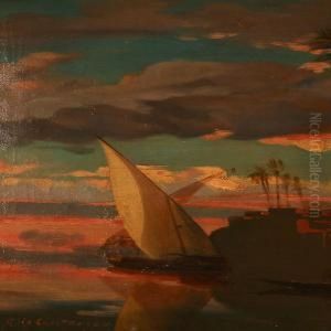 Egyptian Coastal Scene From The Nile by Andreas Christian Riis Carstensen