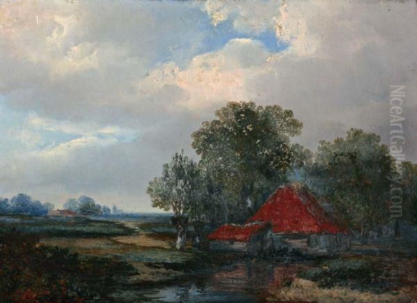 Landschap Met Boerderij Aan Een Sloot - view 1