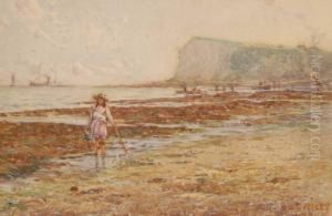 Girl On The Seashore At Low Tide