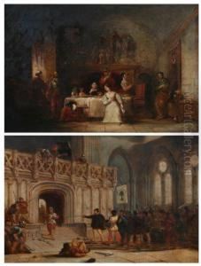 The Covernanter's Attacking Glasgow Cathedral And Majorbellindon Interceding With Claverhouse For The Life Of Henrymorton by William Rimmer