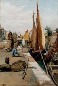 Molo Con Figure E Barche - 1884