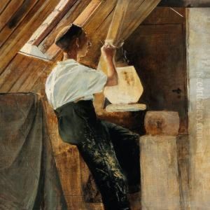 Tagkammerinterior Med En Pottemager Ved Sit Arbejde by Laurits Andersen Ring