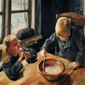 En Dreng Og En Pige Ved Middagsmaden by Laurits Andersen Ring