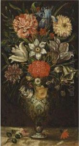 Still Life With A Bouquet Of Flowers In A Porcelain Vase by Ludger Tom Ii Ring