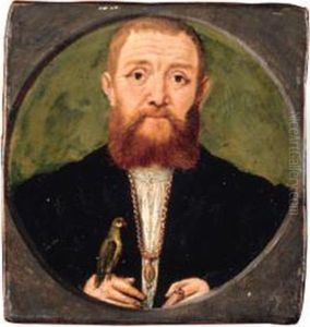 Portrait Of A Man, Head And Shoulders, In A Black Jacket And Goldchain, A Parakeet Resting On His Hand
