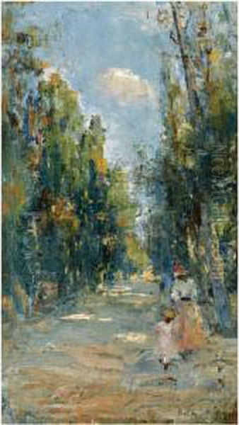 Figures Strolling In A Park - view 1