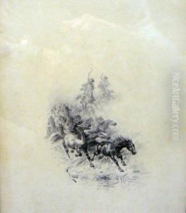 Cheval Couche Dans La Tempete by Edouard Riou