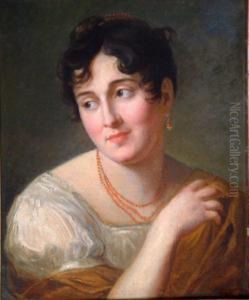 Portrait Of A Lady Wearing Coral Jewellery by Louis Edouard Rioult