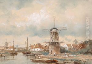 Activity By A Mill Along The Waterside
