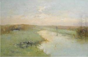A Fisherman In A Polder Landscape A Fisherman In A Polder Landscape