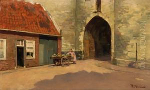 A Woman With A Vegetable Cart In A Village Street - view 1