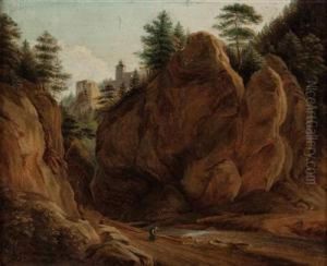 Wanderin Auf Felsigem Weggelande Zur Burg Guttenstein by Eduard Ritter