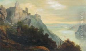 Mountain Lake With Figures by Paul I Ritter