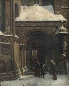 Giving To The Poor At The Balduskirche, Nuremberg by Wilhelm Ritter