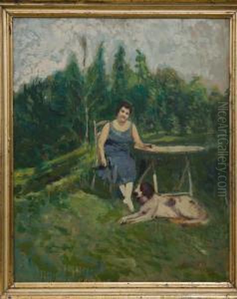 Ritratto Di Signora In Un Parco Con Cane - view 1