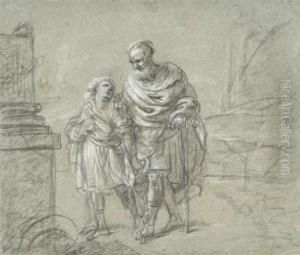 Tobie Conduisant Son Pere Aveugle by Antoine Rivalz