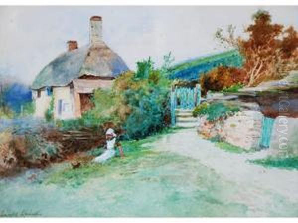 Cottage With Young Girl And Dog - view 1