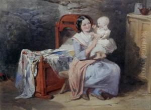 A Young Mother With Her Baby In An Interior