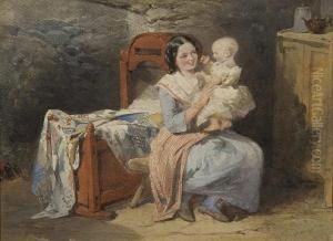 Mother And Child Within A Cottageinterior