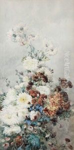 Fleurs, Dahlias, Bleuets by Francois Rivoire