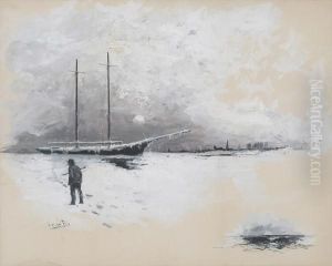 Schooner In Ice With A City In The Distance by Julian Walbridge Rix