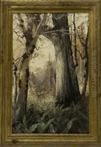Winterforest Scene With Snow Capped Mountains Inbackground by Julian Walbridge Rix