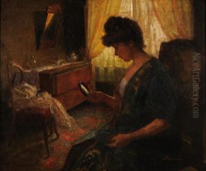 Interno Con Donna Allospecchio by Emilio Rizzi