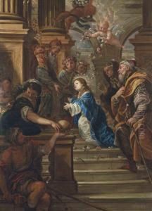 The Presentation Of The Virgin In The Temple With Saints Anne And Joachim by Francisco Rizi