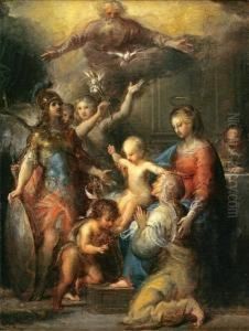 The Madonna And Child With St. Michael by Francisco Rizi