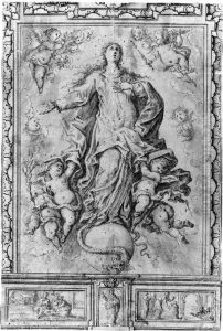 Project For A Banner: The Virgin Immaculate Conception With Scenesof The Birth Of The Virgin And The Presentation Of The Virgin Atthe Temple And Christ by Francisco Rizi