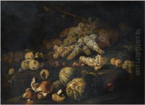 Still Life With Mushrooms, Bunches Of Grapes, Melons And Otherfruit Arranged Over Rocky Ground Still Life With Mushrooms, Bunches Of Grapes, Melons And Otherfruit Arranged Over Rocky Ground