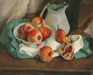Still Life With Pomegranates And Jug Oilon Canvas Signed 'e. Roach' Lower Left 44.5 X 55 Cm by Elma Roach